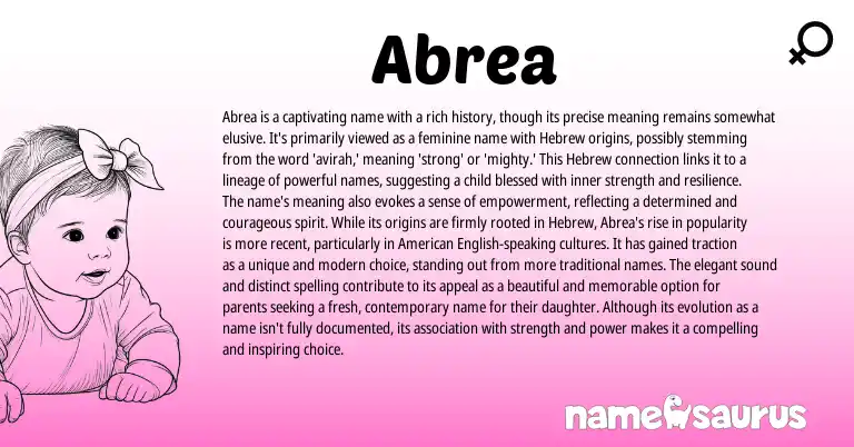 Infographic about Abrea name meaning, Abrea is a name from Hebrew, American origin(s).