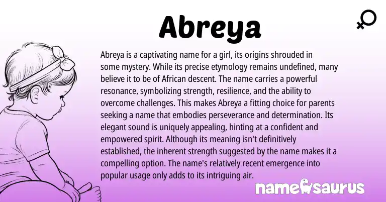 Infographic about Abreya name meaning, Abreya is a name from African origin(s).
