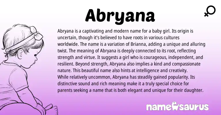 Infographic about Abryana name meaning, Abryana is a name from Hebrew origin(s).