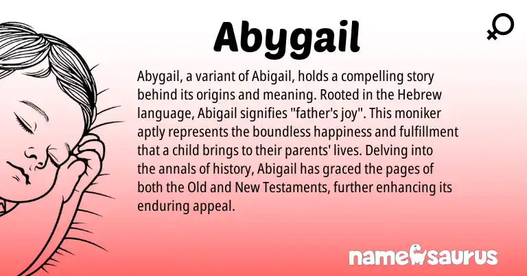 Infographic about Abygail name meaning, Abygail is a name from Hebrew origin(s).