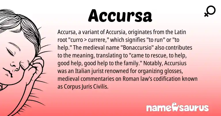 Infographic about Accursa name meaning, Accursa is a name from Roman, Latin, Italian origin(s).