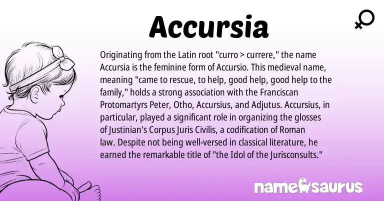 Infographic about Accursia name meaning, Accursia is a name from Roman, Latin origin(s).