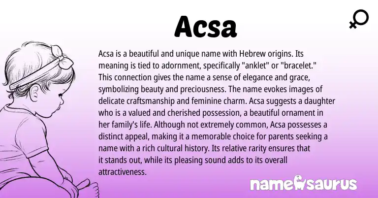 Infographic about Acsa name meaning, Acsa is a name from Hebrew origin(s).