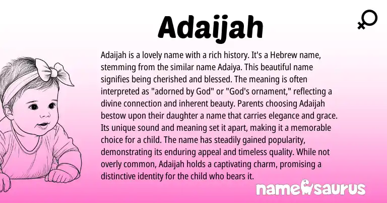 Infographic about Adaijah name meaning, Adaijah is a name from Hebrew origin(s).