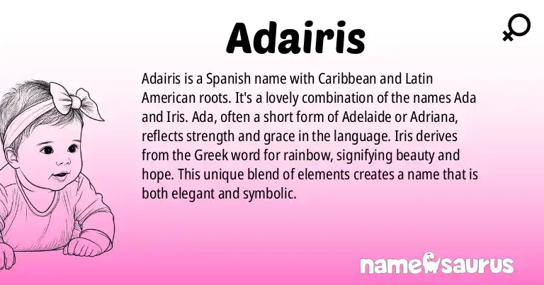 Infographic about Adairis name meaning, Adairis is a name from Spanish (Caribbean), Spanish (Latin American) origin(s).