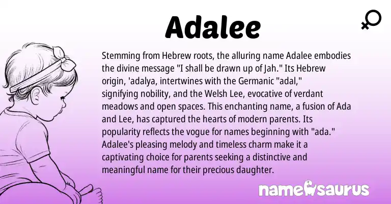 Infographic about Adalee name meaning, Adalee is a name from Germanic, Hebrew, Welsh origin(s).