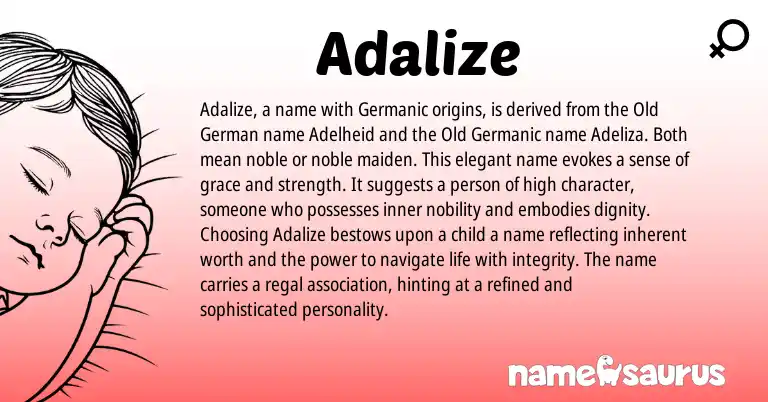 Infographic about Adalize name meaning, Adalize is a name from Germanic origin(s).