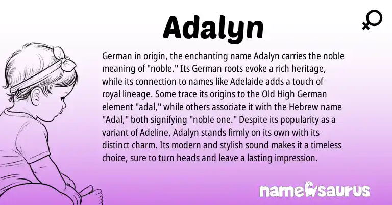 Infographic about Adalyn name meaning, Adalyn is a name from Old High German, German, Hebrew origin(s).