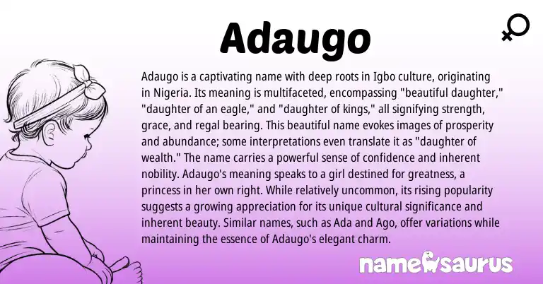Infographic about Adaugo name meaning, Adaugo is a name from Igbo origin(s).