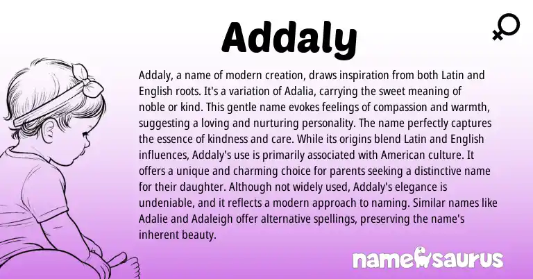 Infographic about Addaly name meaning, Addaly is a name from Latin, English origin(s).