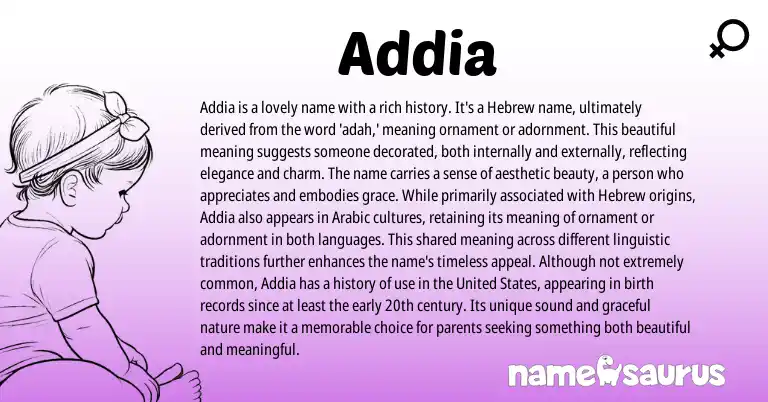 Infographic about Addia name meaning, Addia is a name from Hebrew origin(s).