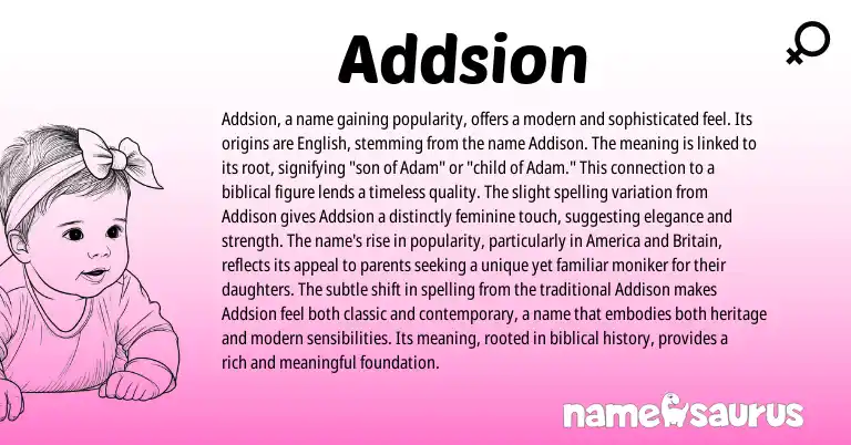 Infographic about Addsion name meaning, Addsion is a name from English origin(s).