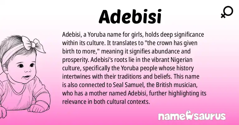 Infographic about Adebisi name meaning, Adebisi is a name from Yoruba origin(s).