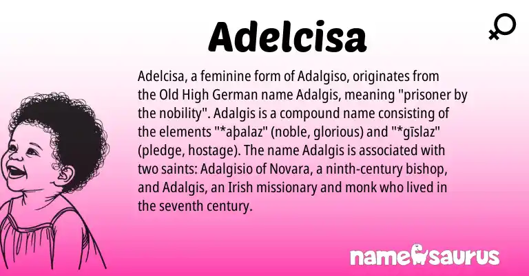 Infographic about Adelcisa name meaning, Adelcisa is a name from Old High German, Irish origin(s).