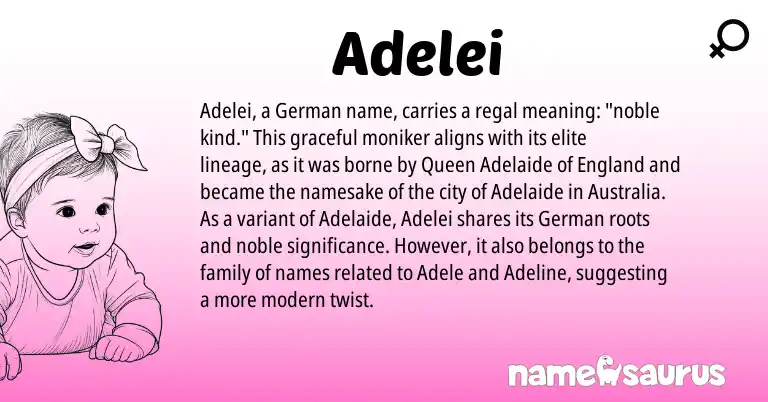 Infographic about Adelei name meaning, Adelei is a name from German, England origin(s).