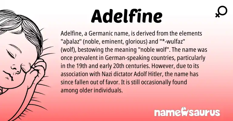 Infographic about Adelfine name meaning, Adelfine is a name from German, Germanic origin(s).
