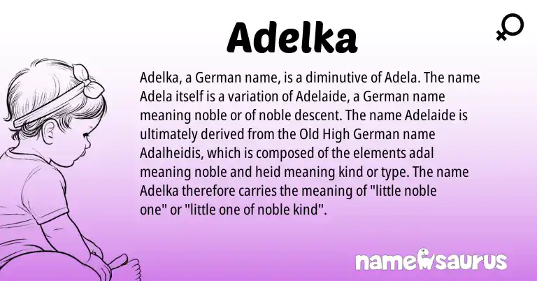 Infographic about Adelka name meaning, Adelka is a name from Old High German, German origin(s).