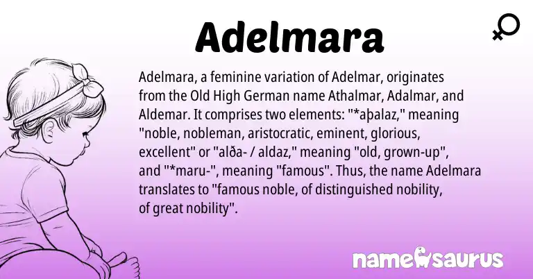 Infographic about Adelmara name meaning, Adelmara is a name from Old High German origin(s).