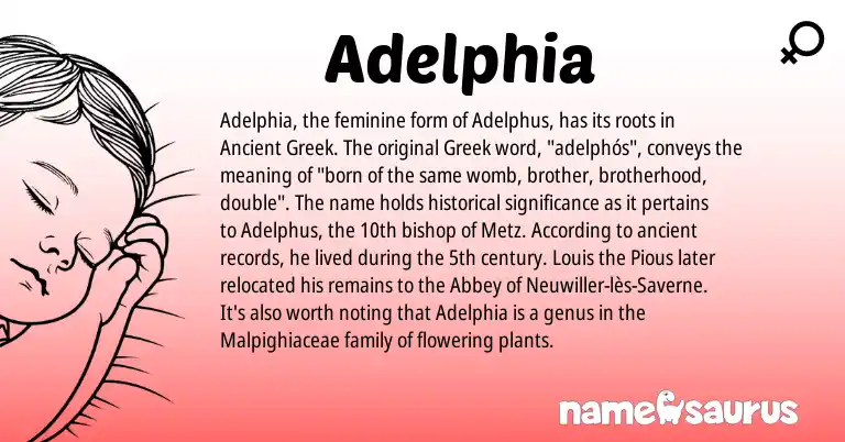 Infographic about Adelphia name meaning, Adelphia is a name from Ancient Greek, Greek origin(s).