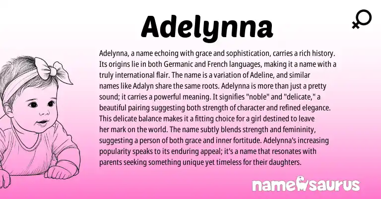 Infographic about Adelynna name meaning, Adelynna is a name from Germanic, French origin(s).