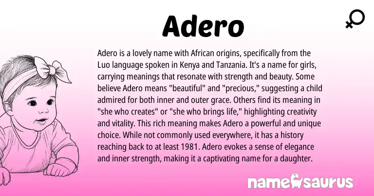 Infographic about Adero name meaning, Adero is a name from Luo, African origin(s).