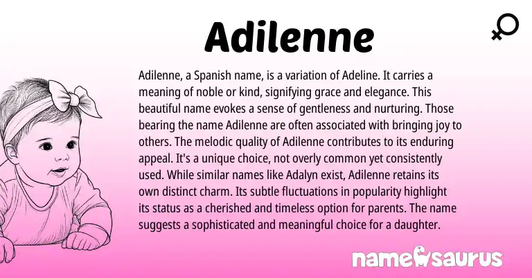 Infographic about Adilenne name meaning, Adilenne is a name from Spanish origin(s).