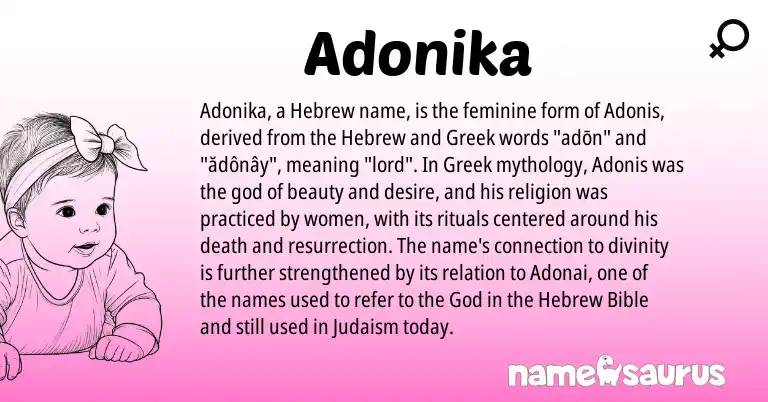 Infographic about Adonika name meaning, Adonika is a name from Judaism, Hebrew, Greek origin(s).