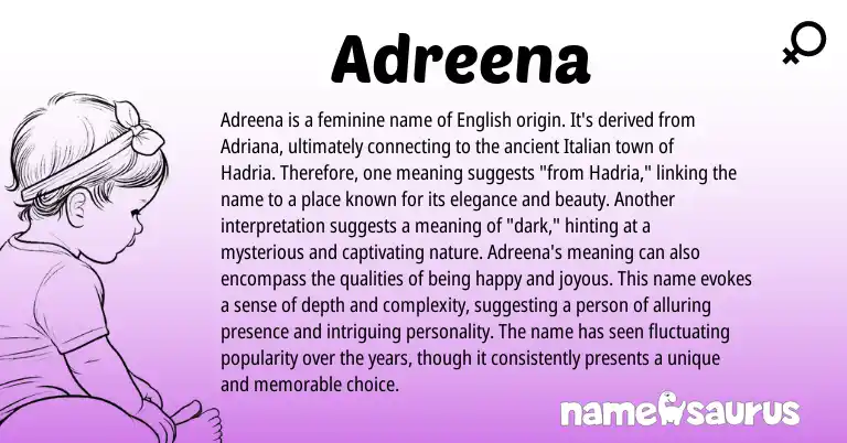 Infographic about Adreena name meaning, Adreena is a name from Greek, English origin(s).
