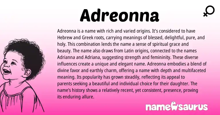 Infographic about Adreonna name meaning, Adreonna is a name from Greek, Hebrew origin(s).