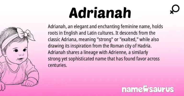 Infographic about Adrianah name meaning, Adrianah is a name from English, Latin origin(s).