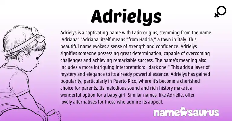 Infographic about Adrielys name meaning, Adrielys is a name from Latin origin(s).
