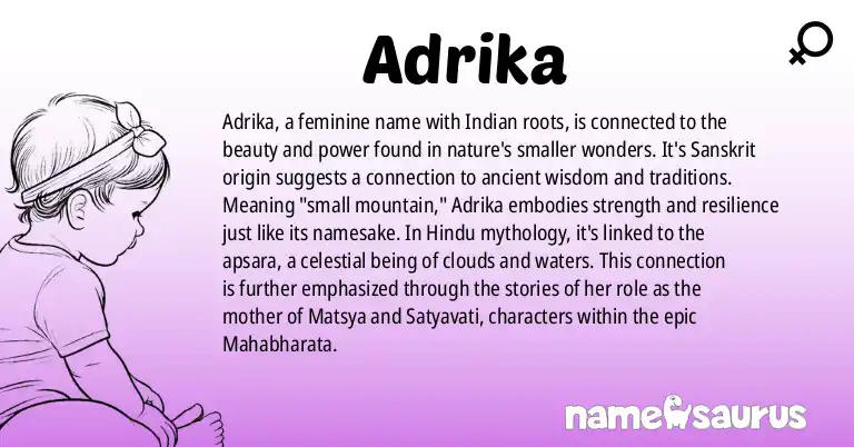 Infographic about Adrika name meaning, Adrika is a name from Indian, Hinduism, Indian - Sanskrit origin(s).