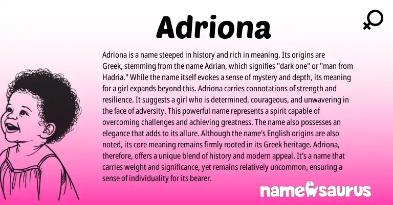 Infographic about Adriona name meaning, Adriona is a name from Greek origin(s).