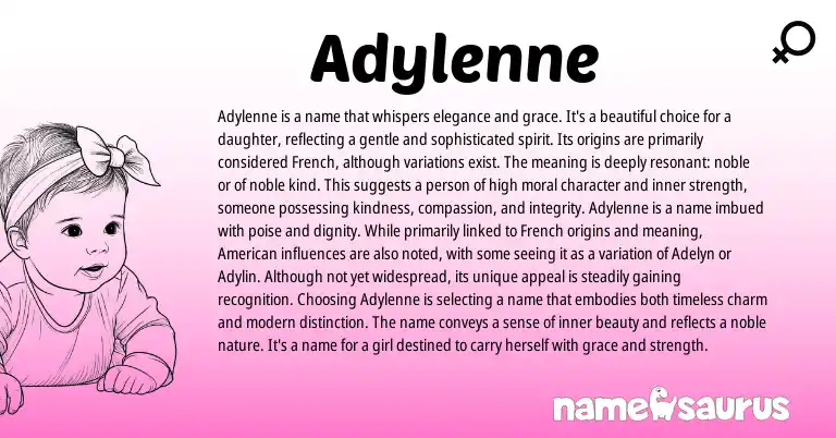 Infographic about Adylenne name meaning, Adylenne is a name from French, English origin(s).