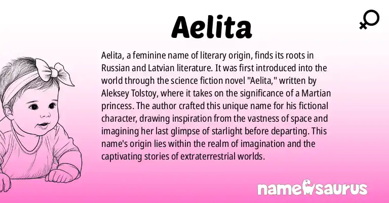 Infographic about Aelita name meaning, Aelita is a name from Literature, Russian, Latvian origin(s).
