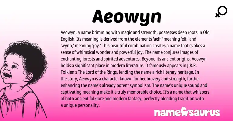 Infographic about Aeowyn name meaning, Aeowyn is a name from English origin(s).
