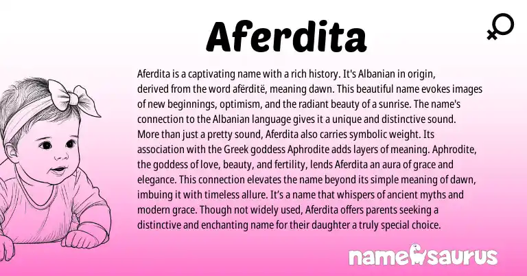 Infographic about Aferdita name meaning, Aferdita is a name from Albanian origin(s).