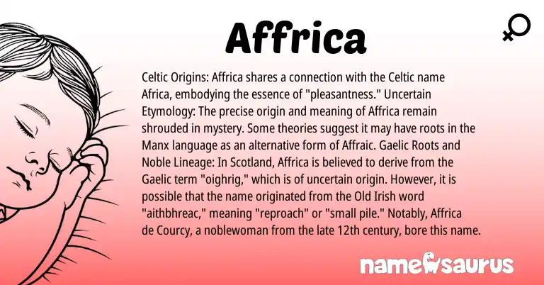 Infographic about Affrica name meaning, Affrica is a name from Gaelic, Manx, Celtic, Old Irish origin(s).