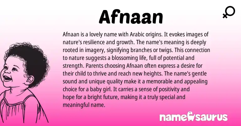 Infographic about Afnaan name meaning, Afnaan is a name from Arabic origin(s).