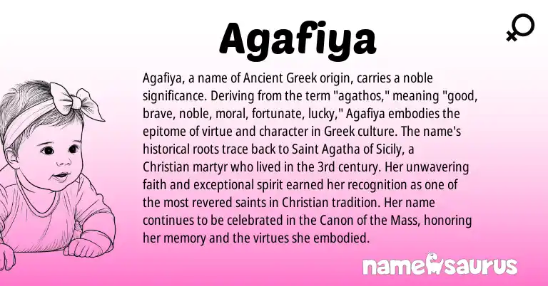 Infographic about Agafiya name meaning, Agafiya is a name from Ancient Greek, Greek origin(s).