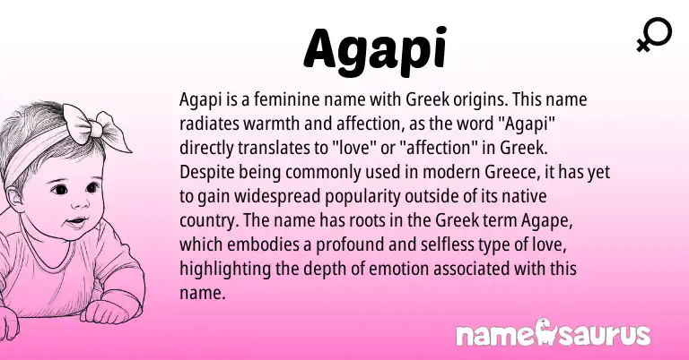 Infographic about Agapi name meaning, Agapi is a name from Greece, Greek origin(s).