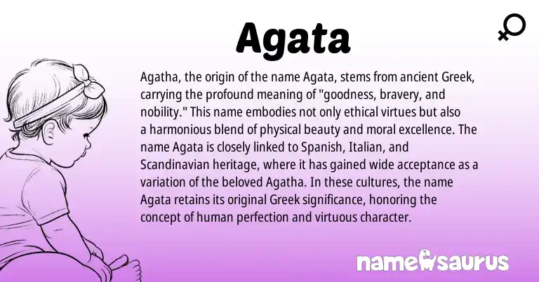 Infographic about Agata name meaning, Agata is a name from Spanish, Italian, Scandinavian, Greek origin(s).