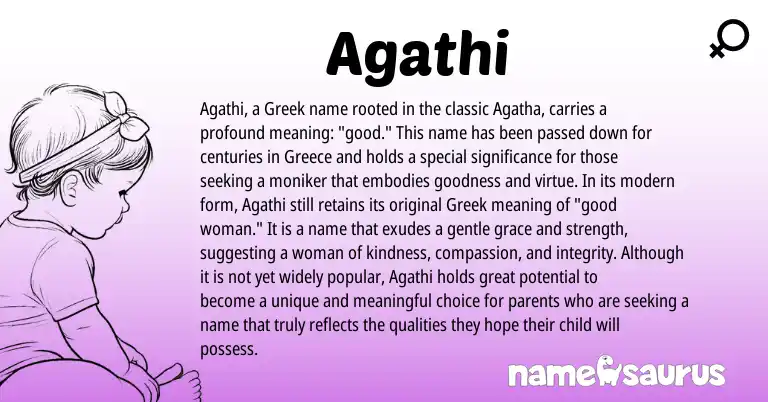 Infographic about Agathi name meaning, Agathi is a name from Greece, Greek origin(s).