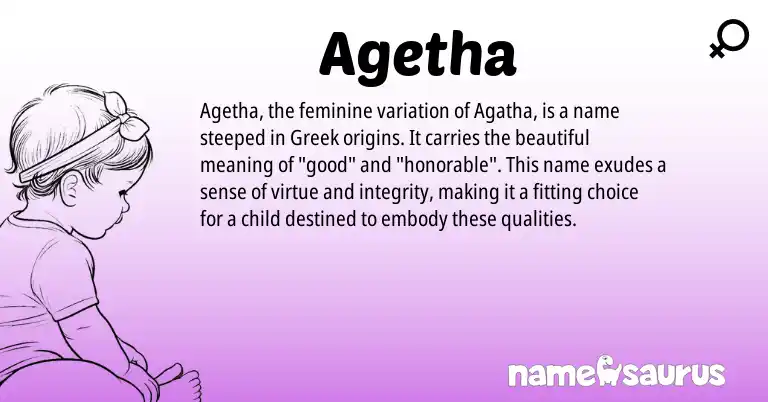 Infographic about Agetha name meaning, Agetha is a name from Greek origin(s).