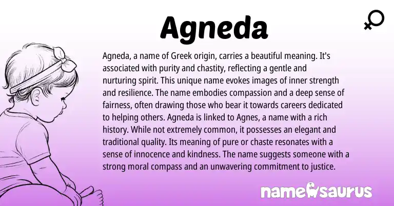 Infographic about Agneda name meaning, Agneda is a name from Greek origin(s).