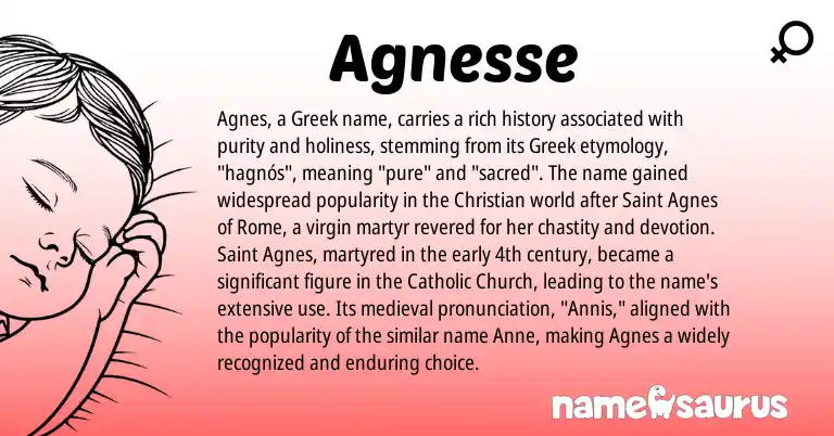 Infographic about Agnesse name meaning, Agnesse is a name from Greek origin(s).