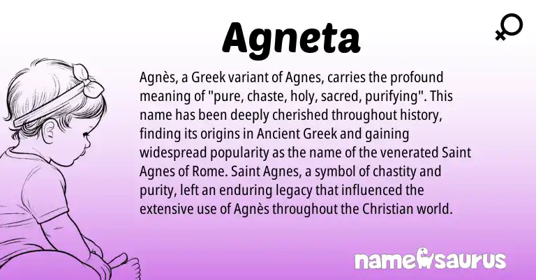 Infographic about Agneta name meaning, Agneta is a name from Greek origin(s).