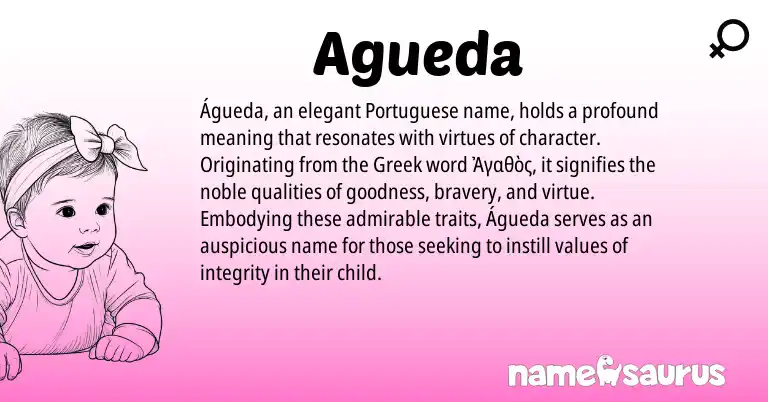 Infographic about Agueda name meaning, Agueda is a name from Greek, Portuguese origin(s).