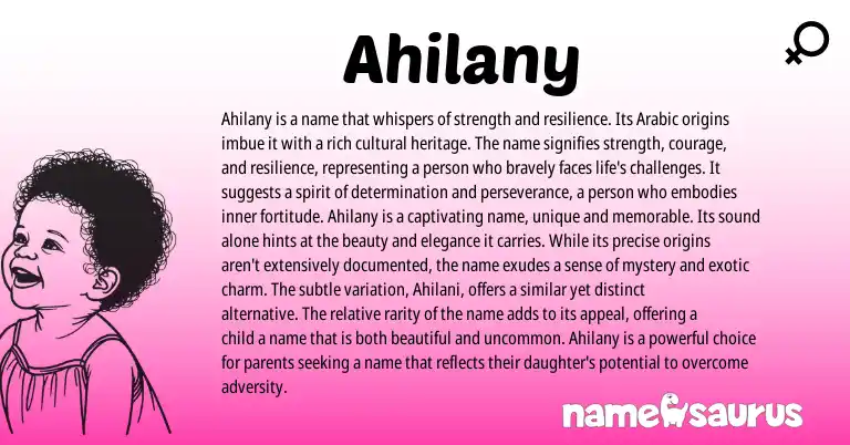 Infographic about Ahilany name meaning, Ahilany is a name from Arabic origin(s).