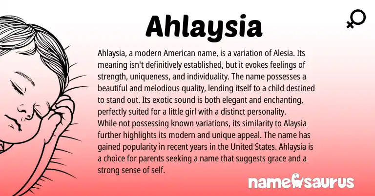 Infographic about Ahlaysia name meaning, Ahlaysia is a name from American origin(s).